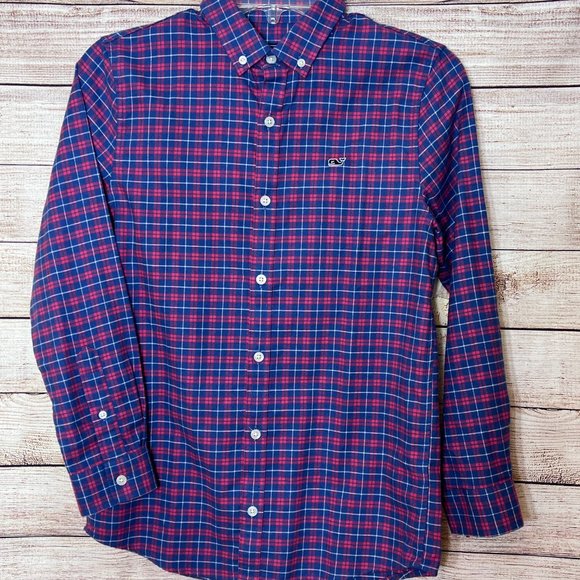 Vineyard Vines Kids Plaid Button Down Shirt - Blue and Red - Picture 2 of 4